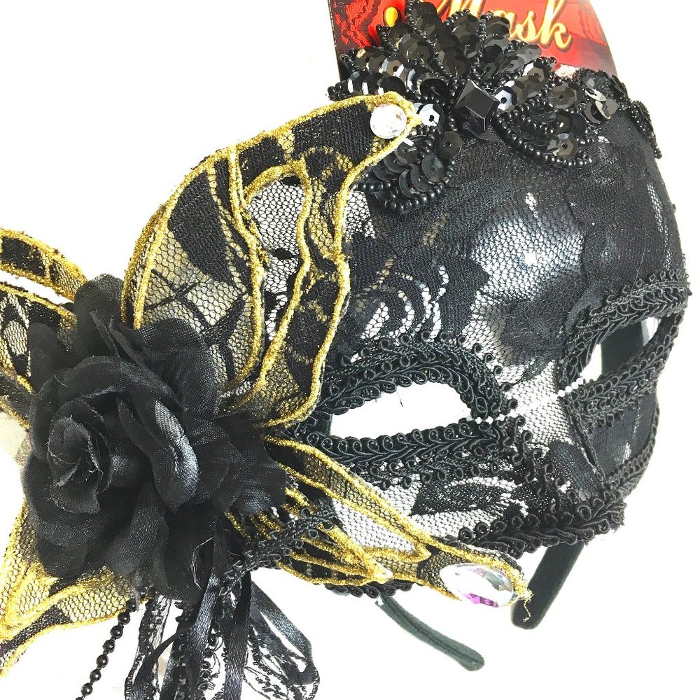 Halloween Venetian Masquerade Blk Lace Mask  NWT NOS